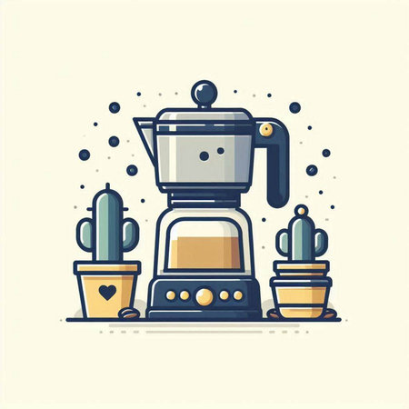 Coffee maker and cactus. Flat design vector illustration.のイラスト素材