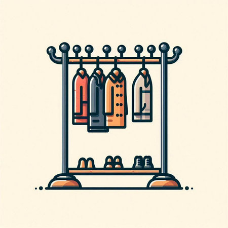 Clothes rack with clothes. Vector illustration in line art style.のイラスト素材