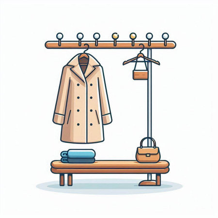 Vector illustration of a coat hanging on a hanger in a wardrobeのイラスト素材