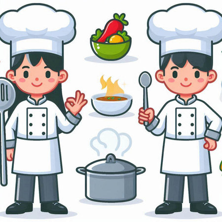 Cartoon chef and cook characters. Vector illustration of cartoon chef and cook characters.のイラスト素材