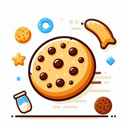 Chocolate chip cookie icon. Vector illustration in flat cartoon style.のイラスト素材