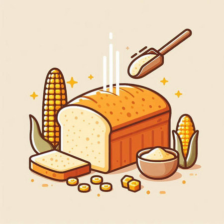 Illustration of bread and corn on the cob. Vector illustration.のイラスト素材