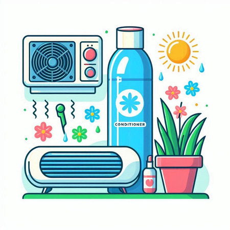 Modern air conditioner. Colorful vector illustration in flat style.のイラスト素材