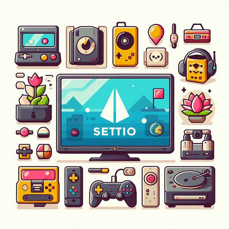 Set of video games icons in flat design style. Vector illustration.のイラスト素材