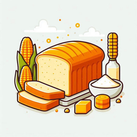 Illustration of fresh bread with corn and flour. Vector illustration.のイラスト素材
