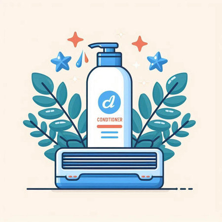 Vector illustration of air conditioner and hand sanitizer in flat style.のイラスト素材