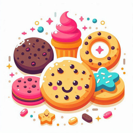 Cupcake, donut, cupcake, muffin. Vector illustration.のイラスト素材