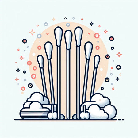 Cotton swabs and cotton buds. Vector line art illustration.のイラスト素材
