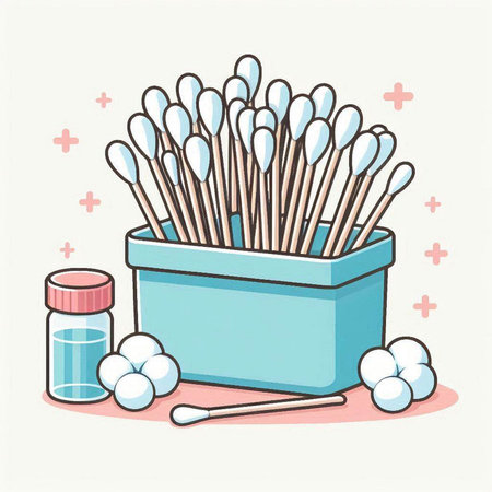 Cotton swabs and cotton buds in a container. Vector illustration.のイラスト素材