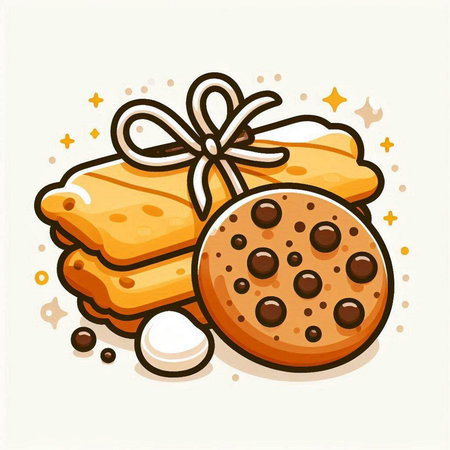 Illustration of a stack of cookies tied with a ribbon and bowのイラスト素材