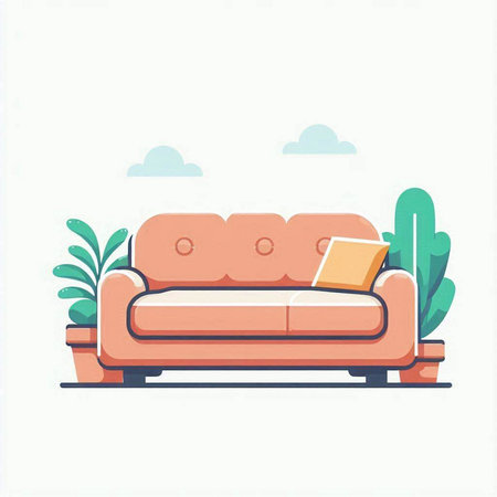 Sofa flat vector illustration. Comfortable furniture for living room or office.のイラスト素材