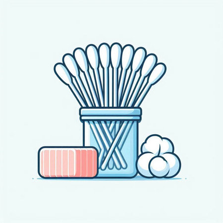 Cotton swabs and cotton buds. Vector illustration in linear style.のイラスト素材