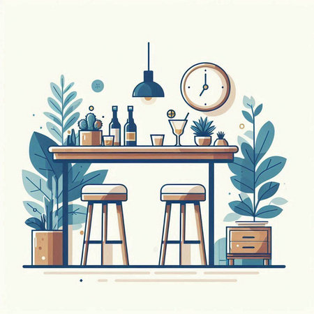 Interior design of cafe, restaurant, bar. Flat style vector illustration.のイラスト素材