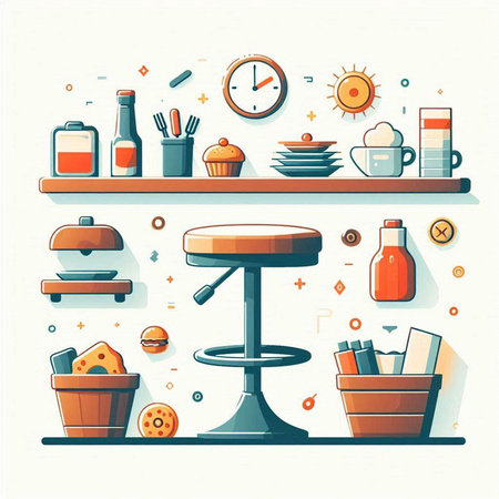 Restaurant and cafe interior. Vector illustration in flat style.のイラスト素材