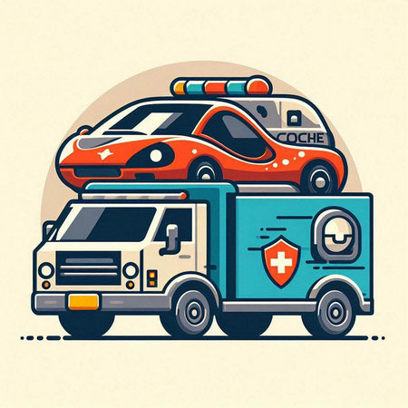 Ambulance car and ambulance car. Vector illustration in retro style.のイラスト素材