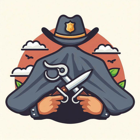 Policeman with a knife in his hands. Vector illustration.のイラスト素材