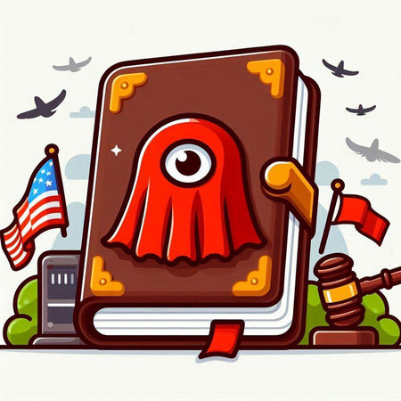Cartoon illustration of a book with a red vampire and flag.のイラスト素材