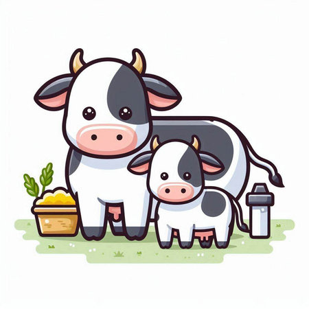 cow and calf on the farm, vector illustration, eps10のイラスト素材
