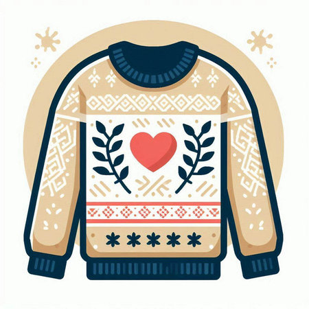 Winter sweater with a knitted pattern and a heart. Vector illustration.のイラスト素材