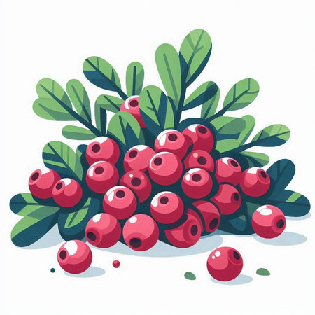 Cranberry with leaves isolated on white background. Vector illustration.のイラスト素材