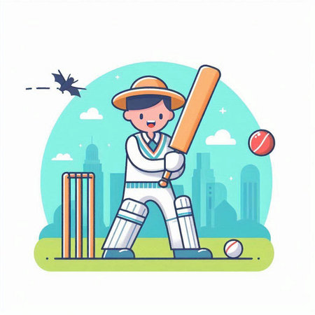 Cricket player playing cricket. Vector flat cartoon character illustration.のイラスト素材