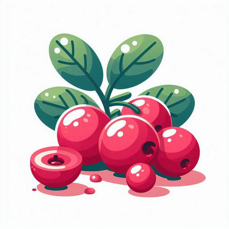 Cranberry vector illustration isolated on white background. Cranberries with leaves.のイラスト素材