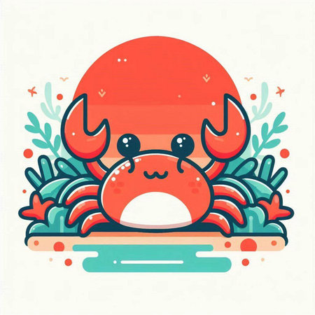 Cute crab cartoon character in flat style. Vector illustration of sea animal.のイラスト素材