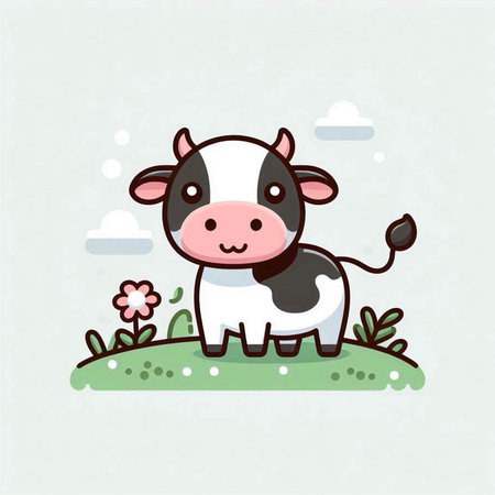 cute cartoon cow in the meadow, vector illustration, eps10のイラスト素材