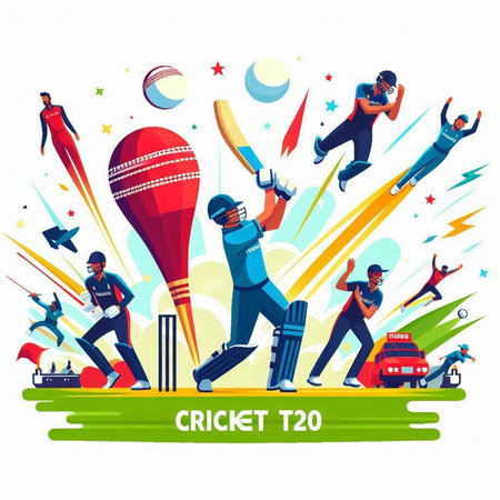 Cricket championship banner with batsman and cricket players. Vector illustrationのイラスト素材