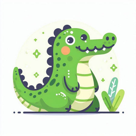Cute green crocodile on a white background. Vector illustration.のイラスト素材