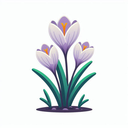 Spring crocus flower on white background. Vector illustration in flat style.のイラスト素材