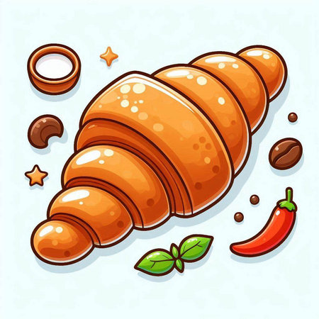 Croissant and ingredients. Vector illustration of a croissant.のイラスト素材
