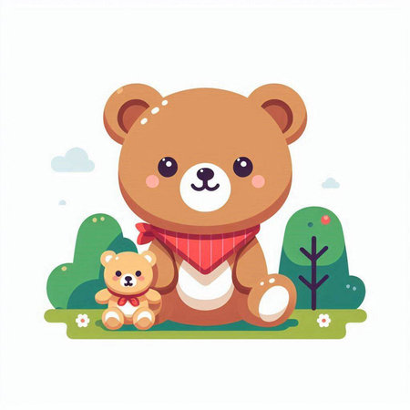 Cute teddy bear sitting in the forest. Vector illustration.のイラスト素材