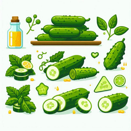 Cucumber icons set. Vector illustration of cucumber icons.のイラスト素材