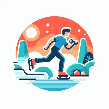 Winter sports. Flat style modern vector illustration. Man skating on ice.のイラスト素材