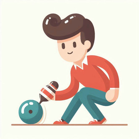 Young man playing bowling. Vector illustration in a flat cartoon style.のイラスト素材