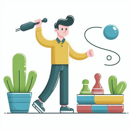 Man with a microphone in his hand sings into a microphone. Vector illustration.のイラスト素材