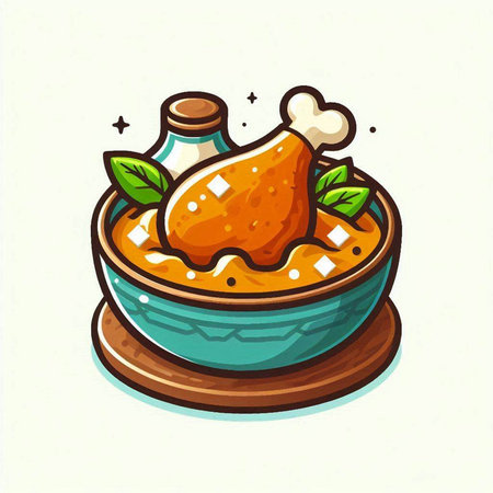 Bowl of spicy chicken soup. Vector illustration in cartoon style.のイラスト素材