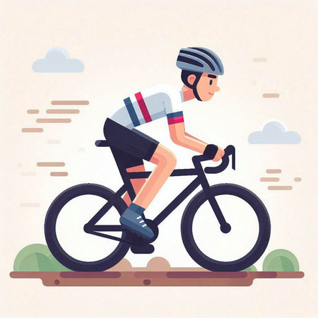 Cyclist riding a bicycle. Vector illustration in flat style.のイラスト素材