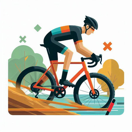 Cyclist riding a bicycle in the park. Vector illustration.のイラスト素材