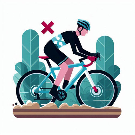 Cyclist on the road. Vector illustration in flat style.のイラスト素材