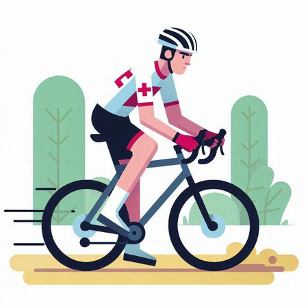 Cyclist riding bicycle in the park. Flat style vector illustration.のイラスト素材