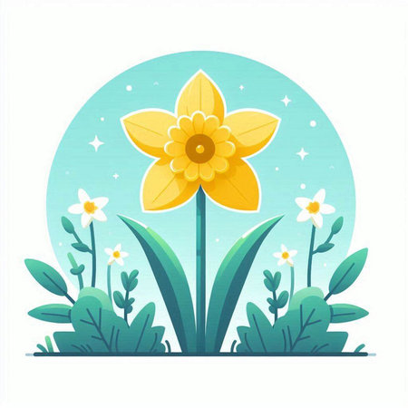 Flower card with daffodils and grass. Vector illustration.のイラスト素材
