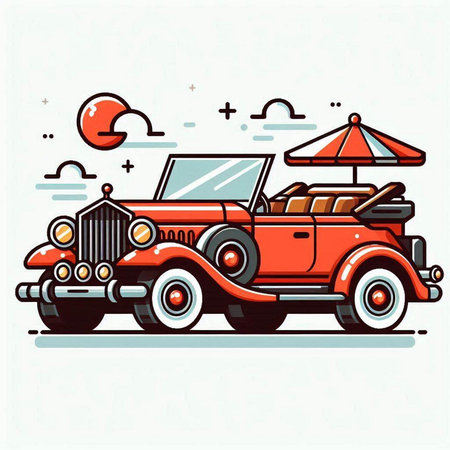 Vintage retro car on the road. Vector illustration. Eps 10.のイラスト素材