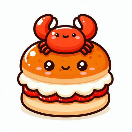 Cute kawaii crab sandwich on a white background. Vector illustration.のイラスト素材