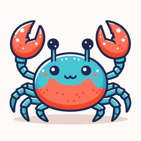 Cute cartoon crab isolated on white background. Vector illustration in a flat style.のイラスト素材