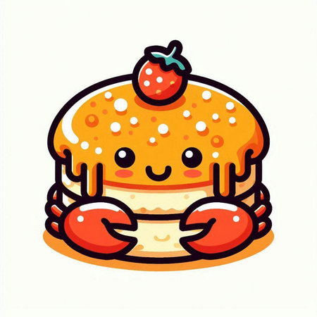 Cute Kawaii Strawberry Cake on white background. Vector Illustration.のイラスト素材