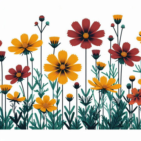 Seamless pattern with cosmos flowers. Floral background. Vector illustration.のイラスト素材