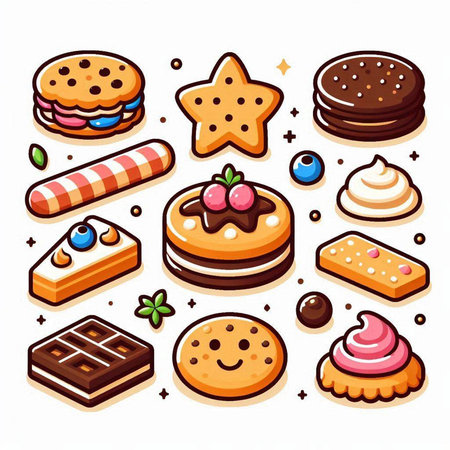 Set of different tasty cookies and sweets. Vector illustration in cartoon style.のイラスト素材