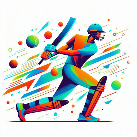 Cricket player batsman in action. Sport vector illustration.のイラスト素材
